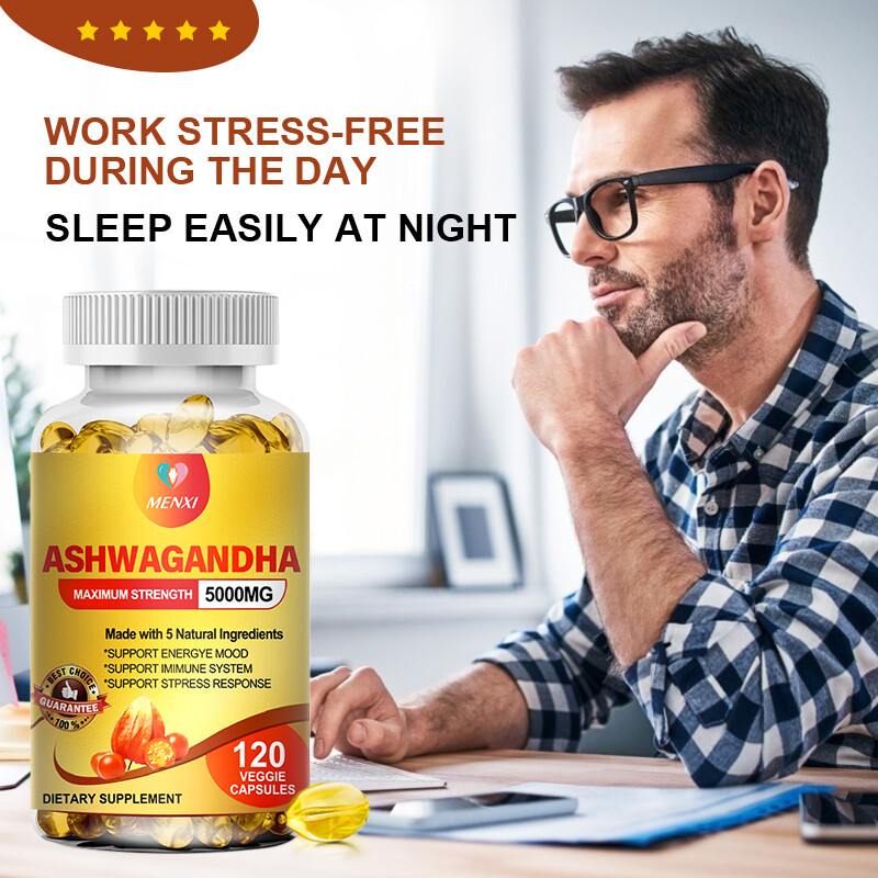 Organic Ashwagandha Capsules 5000mg Strong Stress & Adrenal Support 360 Capsules