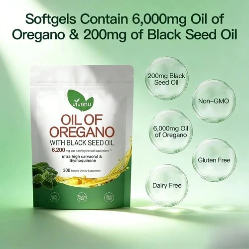 3PCS Powerful Synergy:Oregano Oil 6200mg w/ Black Seed Oil.Immune Boosting