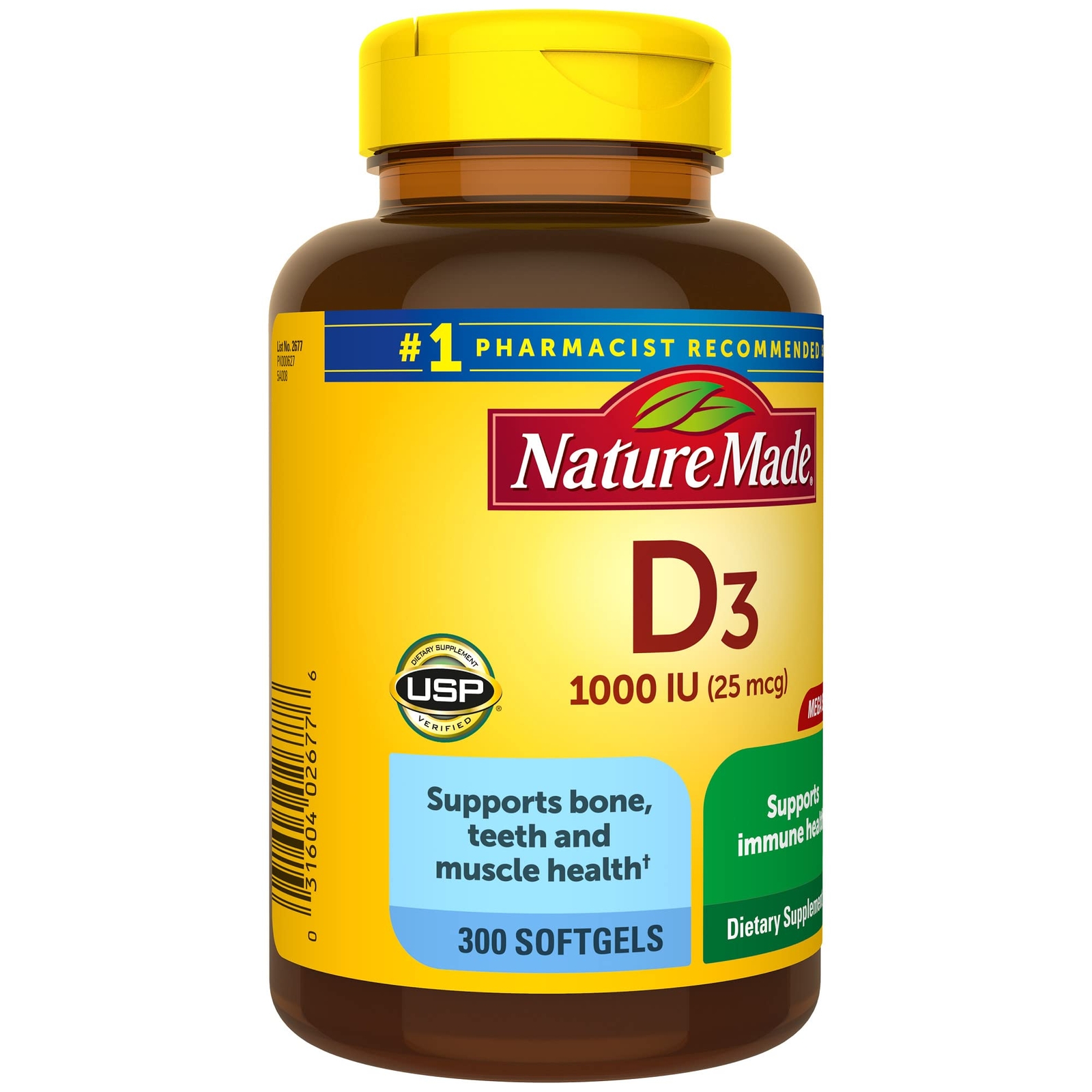 Nature Made Vitamin D3 1000 Iu Softgels 300 Count Bone Immune Muscle Support