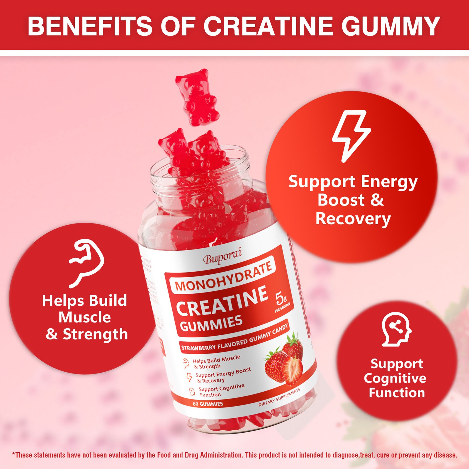 Creatine Monohydrate Gummies -Helps Improve Muscle Strength and Cognitive Health