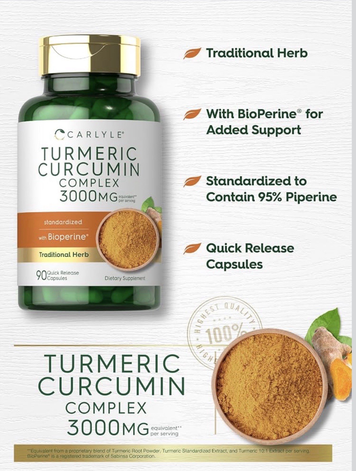 Tumeric Curcumin Max Potency and Ginger Complex 3000 Mg, 90 Softgels by Carlyle