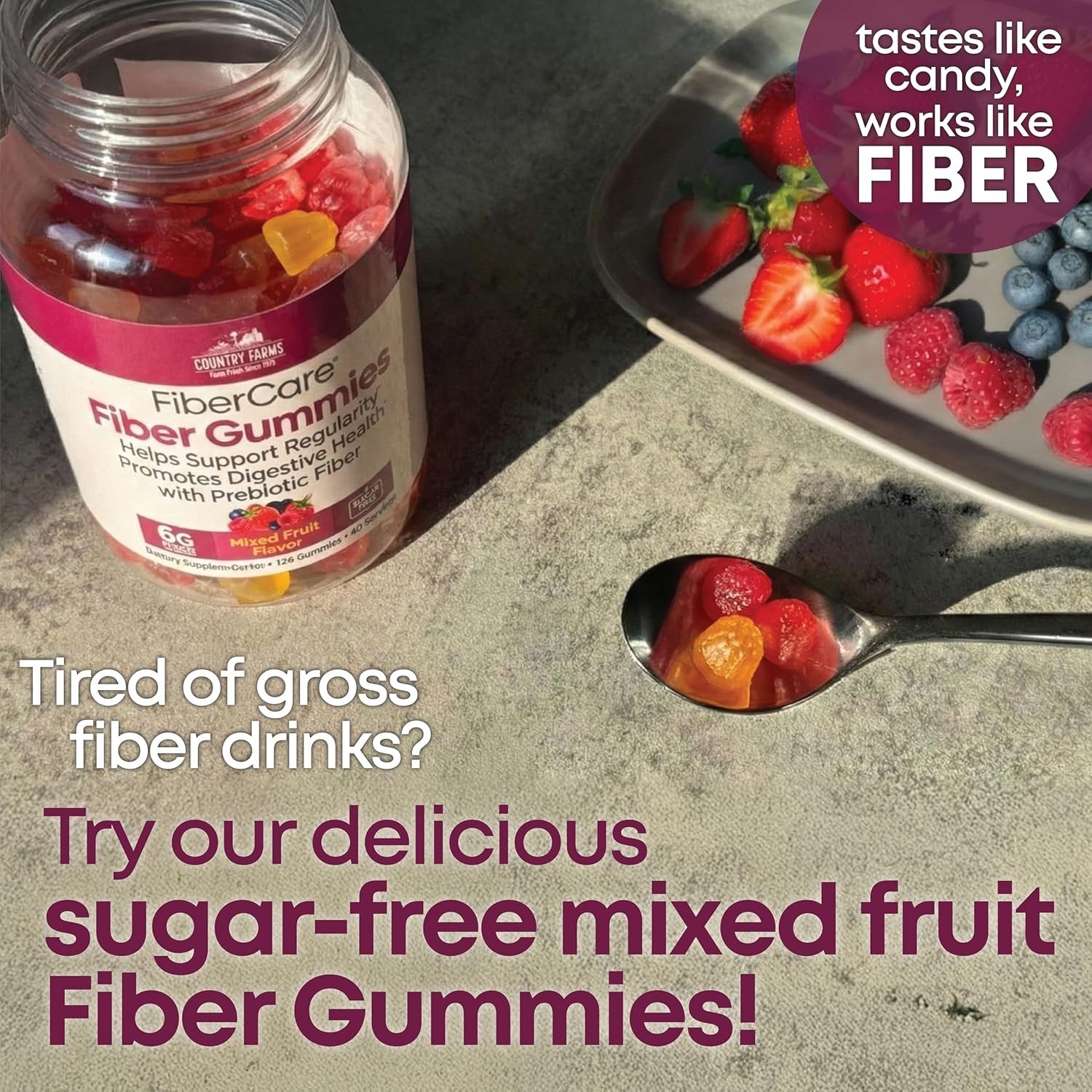 Enhance Gut Health with Fiber Care Gummies – 120 Sugar-Free Mixed Fruit Treats