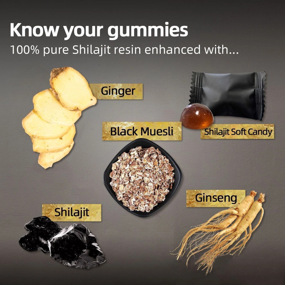 2X Natural 60 Shilajit Gold Gummies Ashwagandha and Gokshura Himalayan Gummies