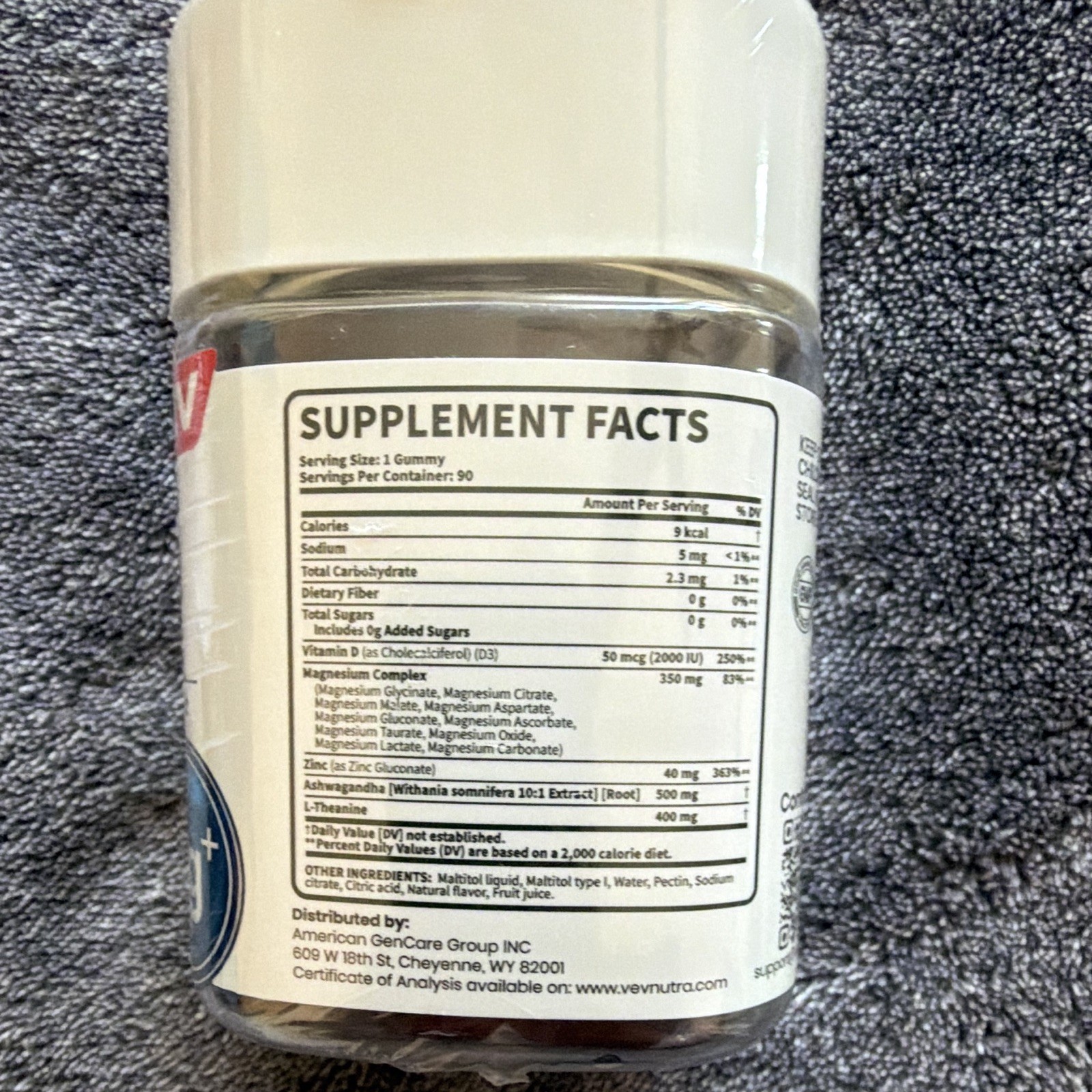 VEV DeepCalm 14-in-1 Magnesium Complex 350mg Sugar Free Fruit Gummies 90