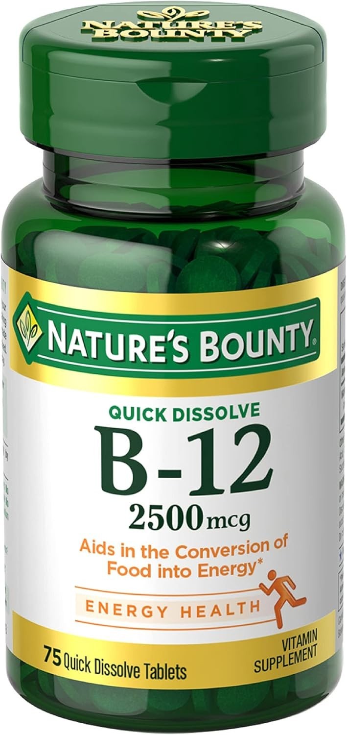 Nature’s Bounty Vitamin B12 2500 mcg, Cellular 75 Count (Pack of 1), Green