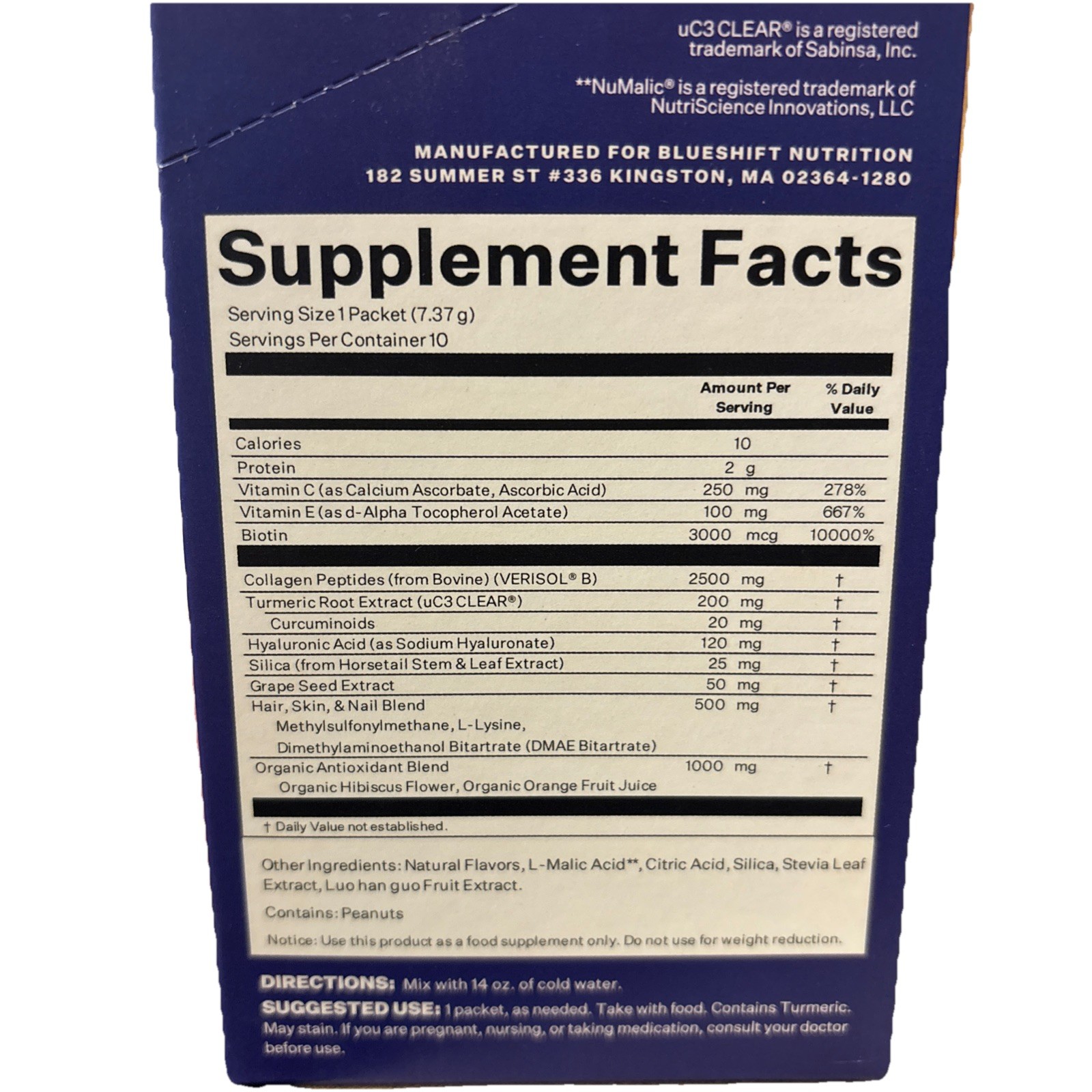 Blueshift Nutrition Skin Defense Plus Hibiscus Orange 10 Stick Packs BB 10/2026