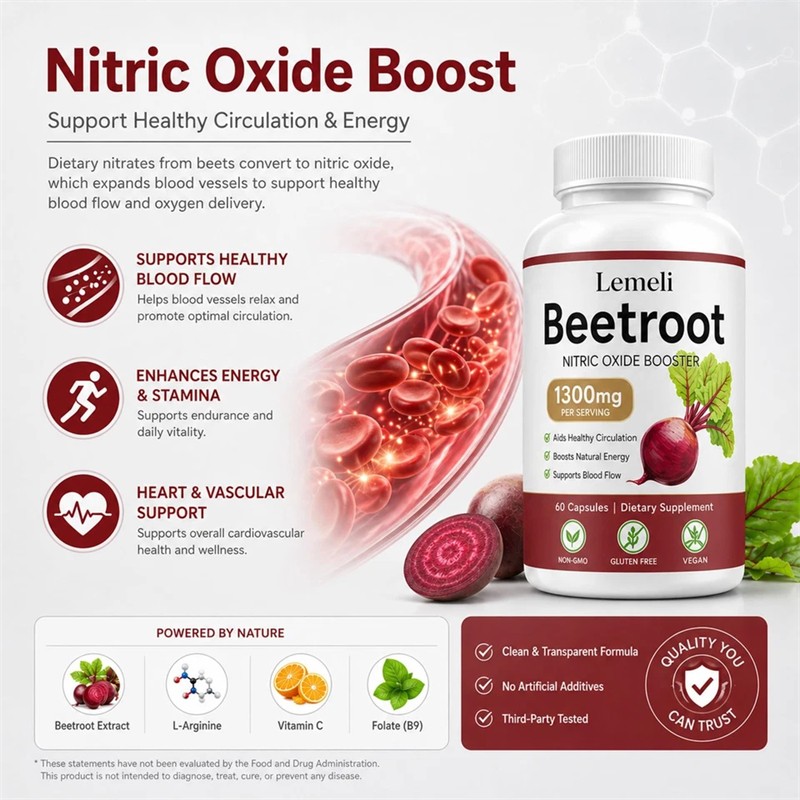 3x Lemeli Beetroot – 1300mg, Lemeli Beet Root Supplement 60 Capsules