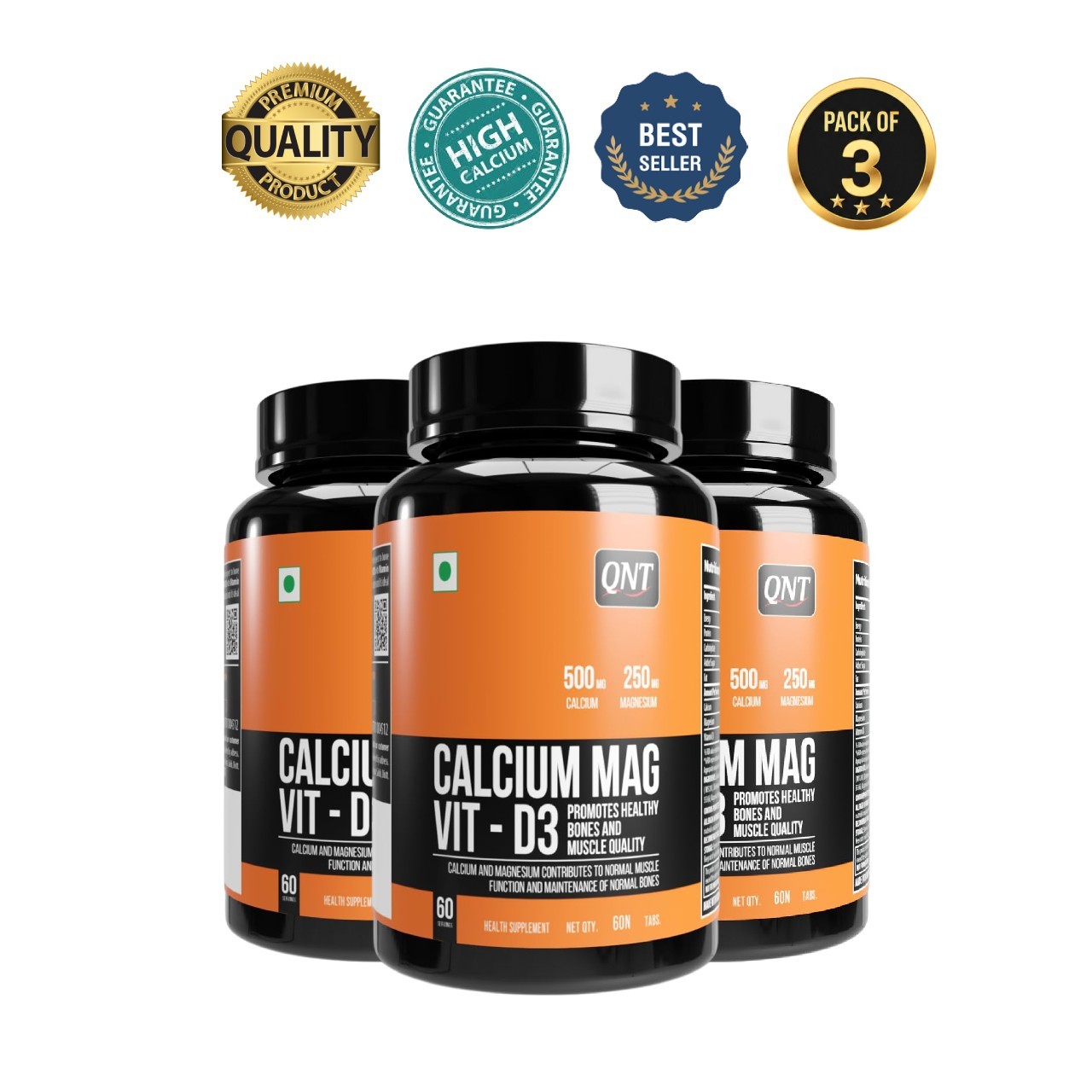 3 Pack Q.NT Calcium Magnesium D3 180 Tablets Bone Support