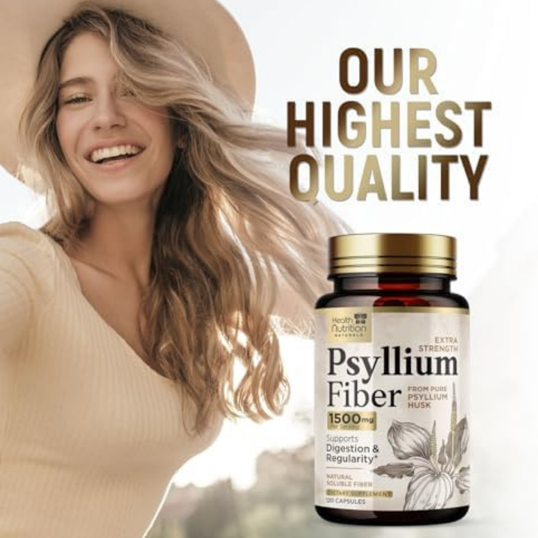 High Absorption Psyllium Husk Capsules 1500mg Daily Fiber Supplement, Psyllium
