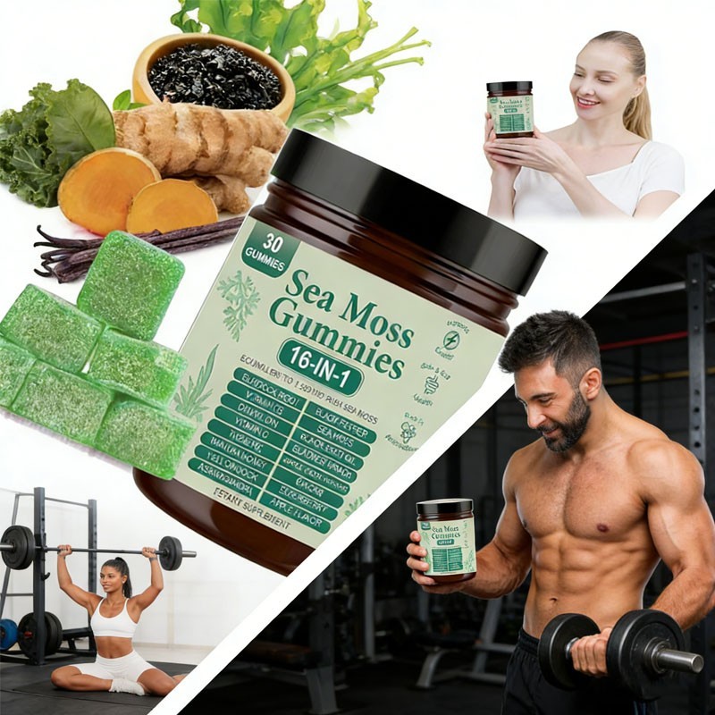 3PCS 16 IN 1 Organic Sea Moss Gummy Irishmoss Extract 6000Mg Green Apple Flavor