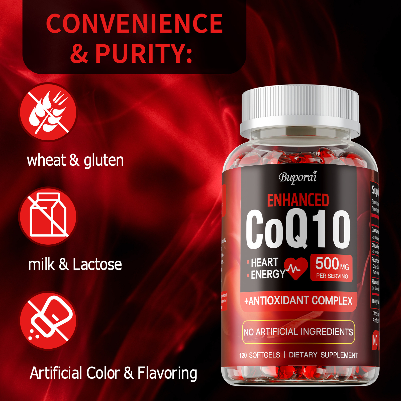 CoQ10 500mg – Antioxidant, Good for Heart Health and Energy Production,Non-GMO