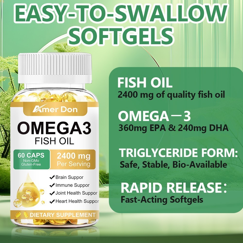 3x Strength EPA & DHA Omega 3 Fish Oil 2400mg, Highest Potency, 60 Softgels