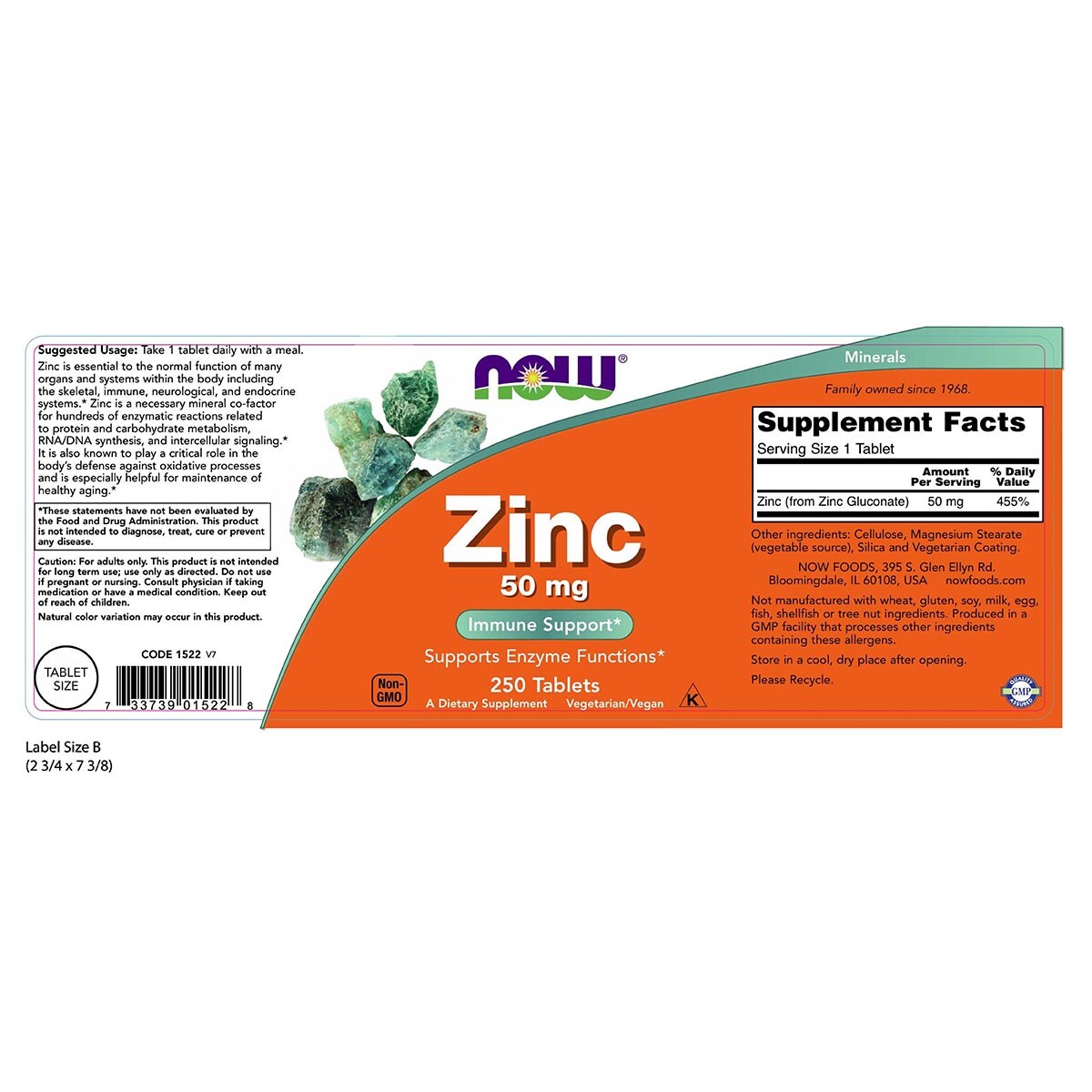 NOW FOODS Zinc 50 mg – 250 Tablets