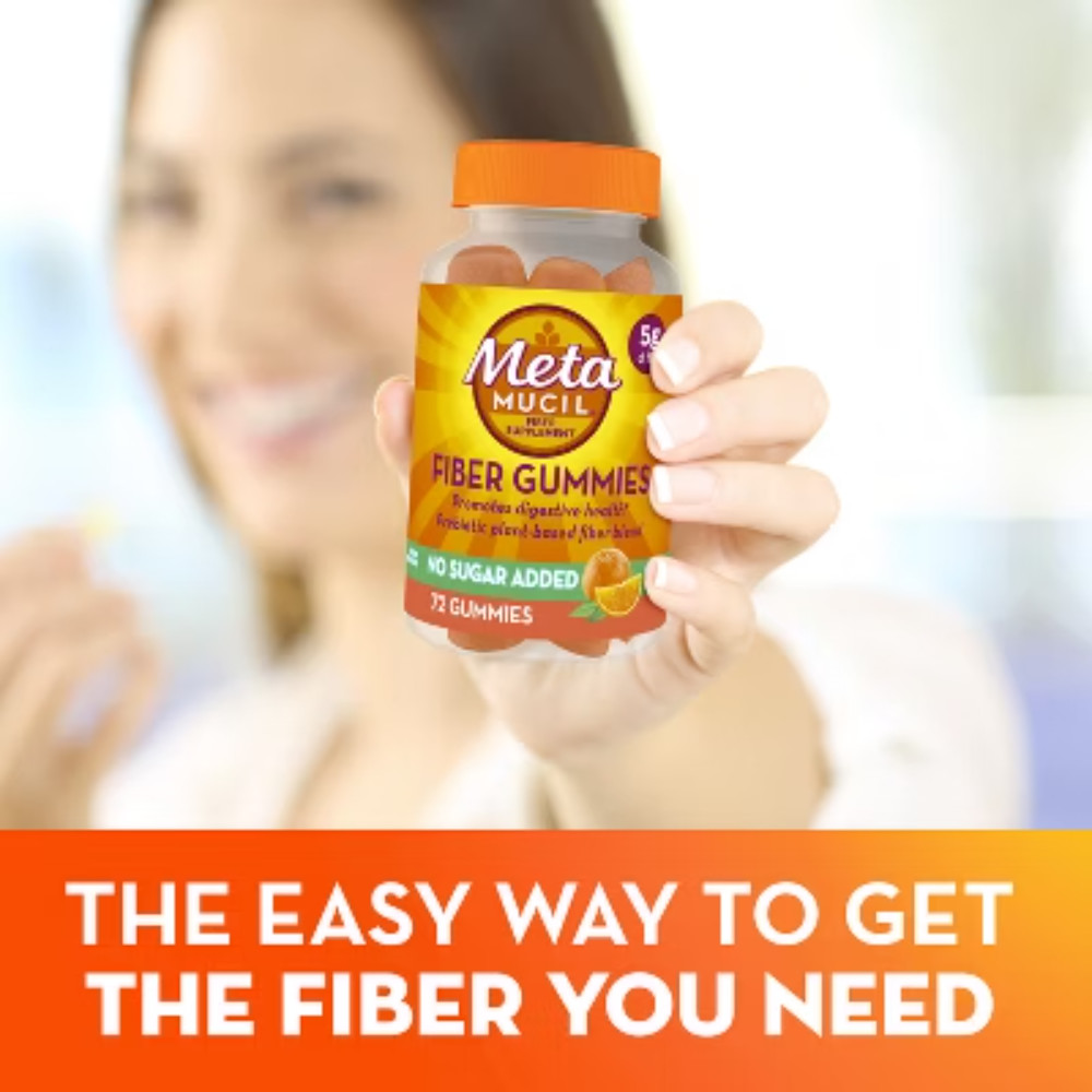 Metamucil Fiber Supplement No Sugar Added Gummies – Orange -5g Fiber Per Serving