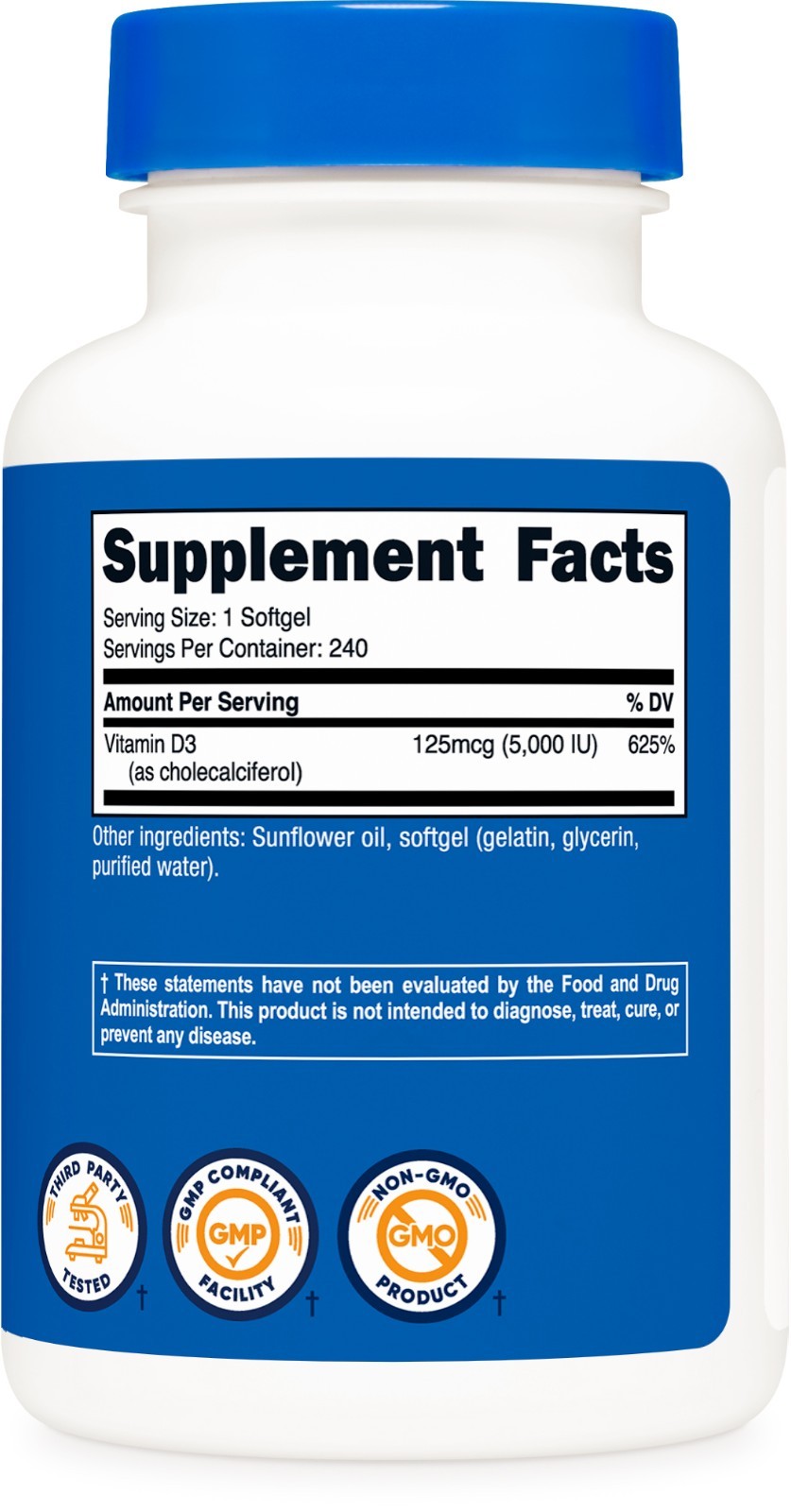 Nutricost Vitamin D3 5,000 IU, 240 Softgels – Gluten Free & Non-GMO