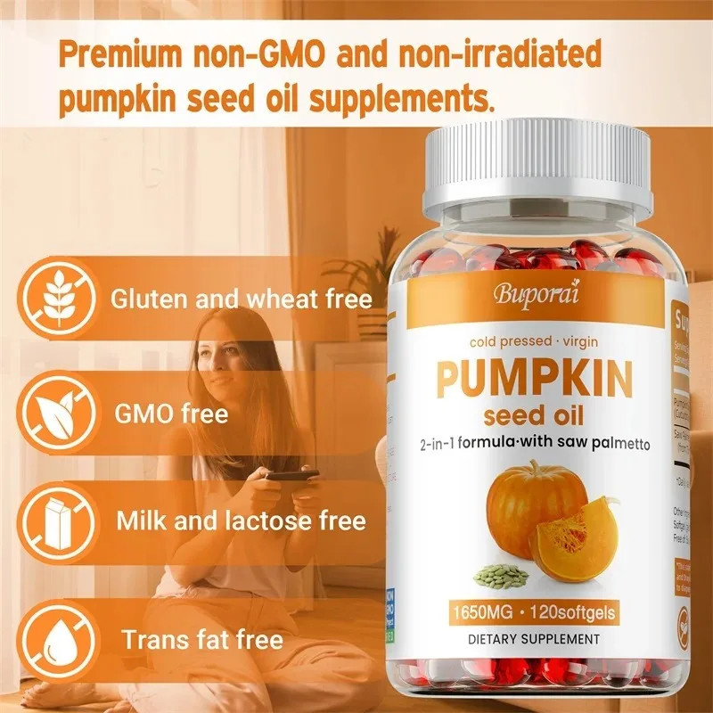 Pumpkin Seed Oil 120pcs – Support Prostate and Urinary Tract Health, Hair Growth