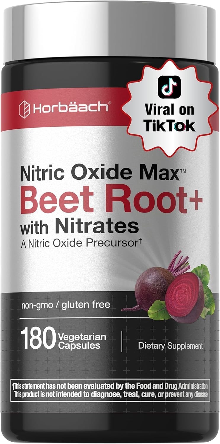 Nitric Oxide Beet Root Capsules | With Nitrates | 180 Count | by Horbaach