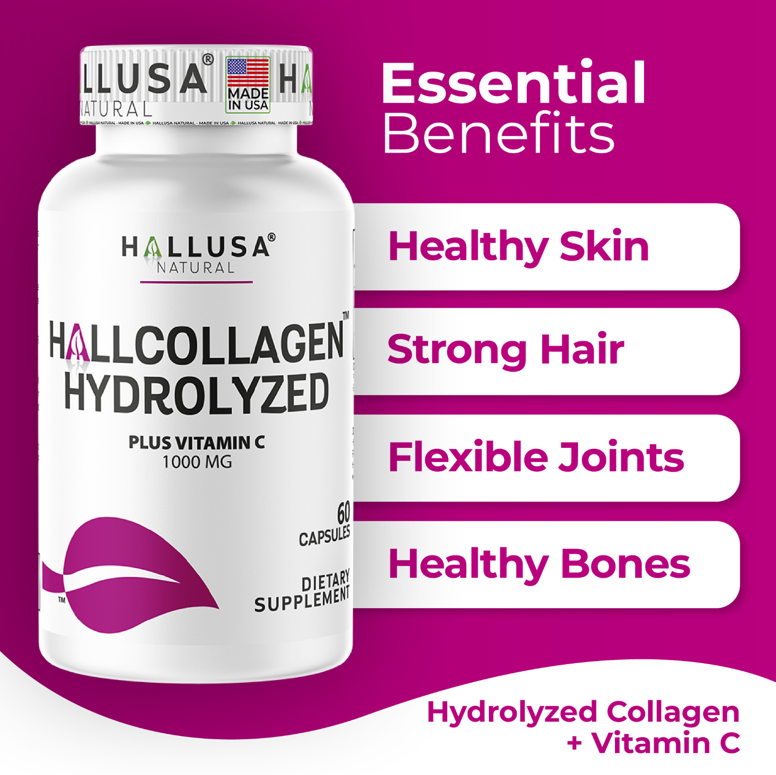 HYDROLYZED COLLAGEN Complex – Skin, Hair & Joint Care – Anti-Aging – 60 Caps