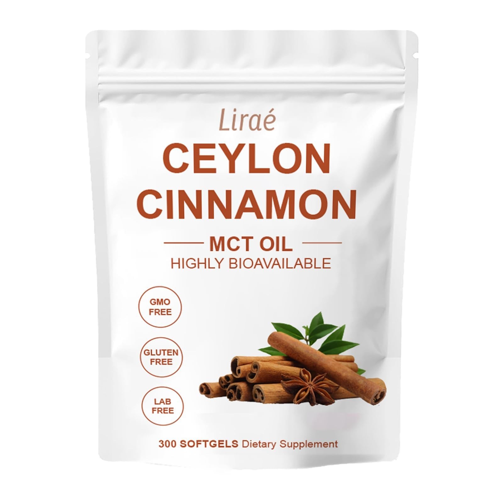 Ceylon Cinnamon Softgels with MCT Oil – 300 Non-GMO, Gluten-Free, Easy to Swallo