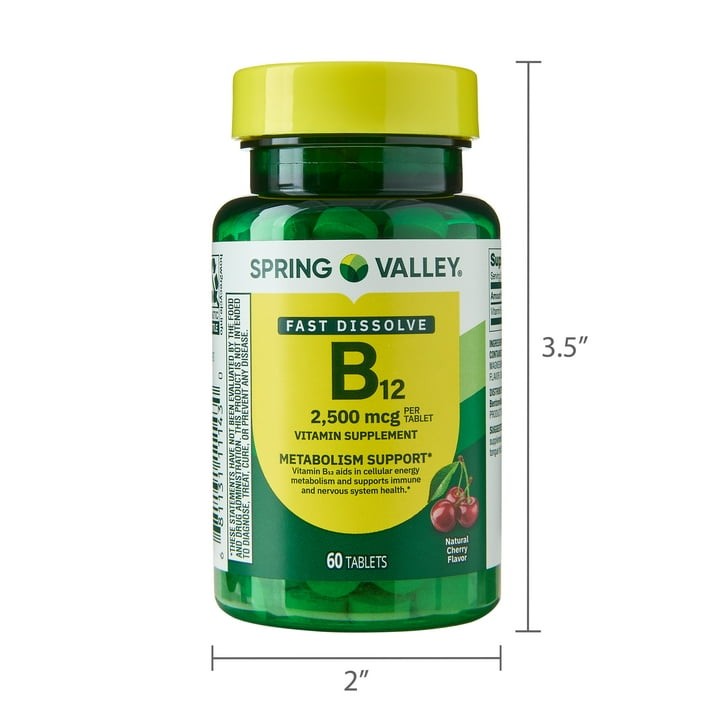 Spring Valley Vitamin B12 2500mcg Quick Dissolve Cherry Tablets, 60 Count
