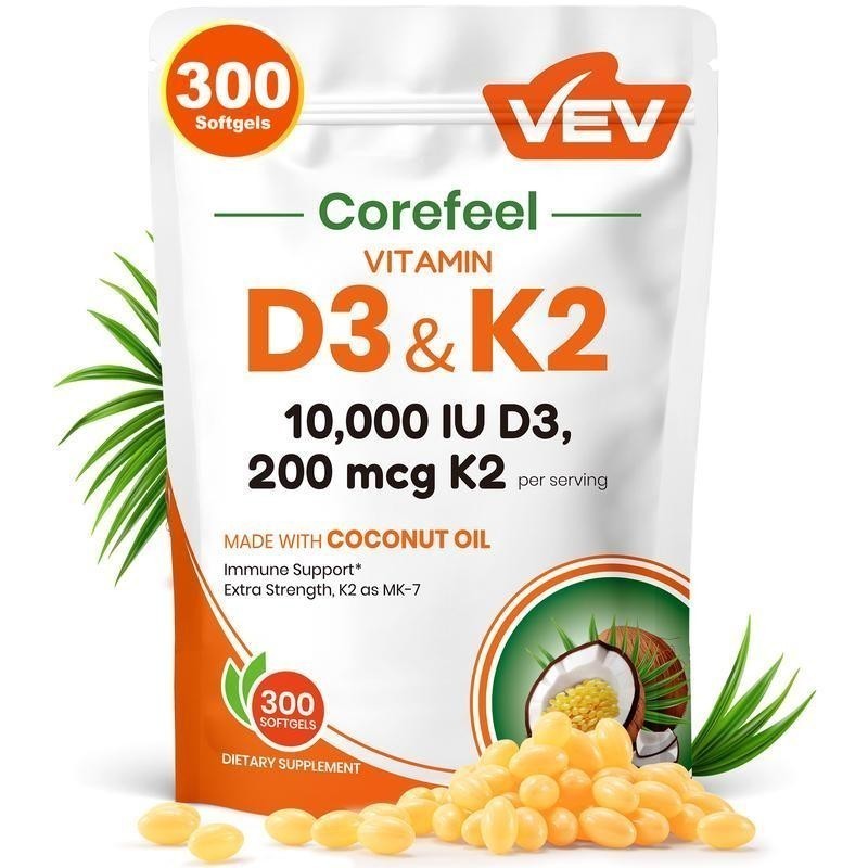 NEW 2-in-1 for Immune, Vitamin D3, 300 VEV Coconut Oil Softgels & Bone Support-