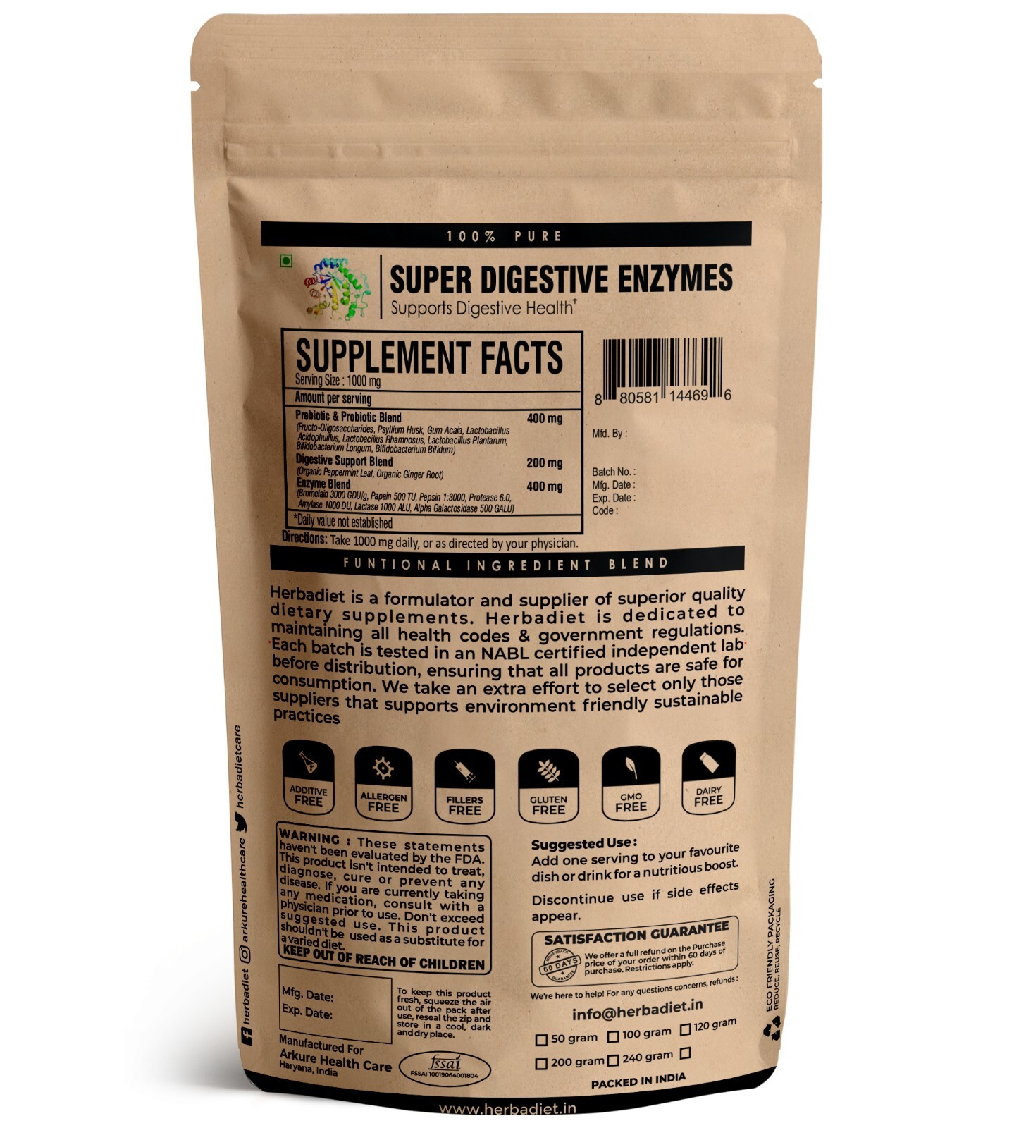 Super Digestive Enzymes with Prebiotics, Probiotics, Protease, Amylase, Lactase