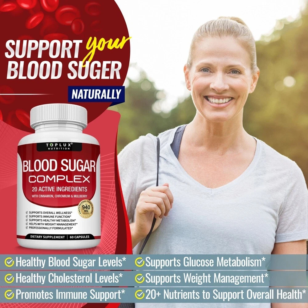 Blood Sugar Support Supplement, Alpha Lipoic Acid Cinnamon 20 Herbs 60 Capsules