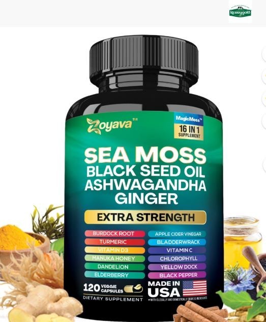 Sea Moss Black Seed Oil Ashwagandha Ginger – Extra Strength 16-in-1 | 120 Caps