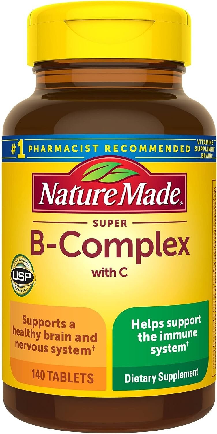 Super B-Complex with Vitamin C B-12 B-6 Folic Acid Biotin, 140 Tabs Gluten Free