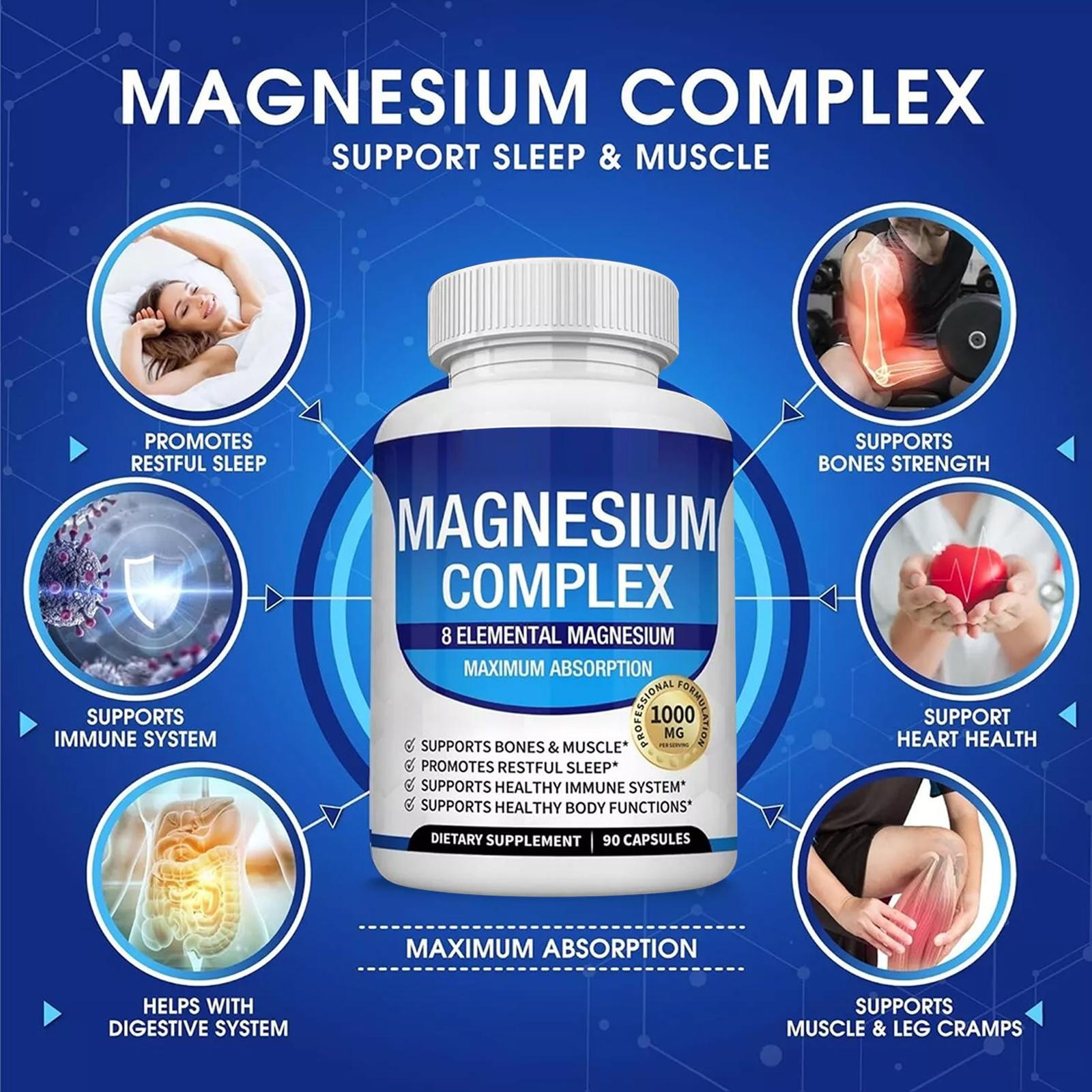 Enhanced Magnesium Glycinate Complex 1000mg – 90 Capsules 8 elements magnesium