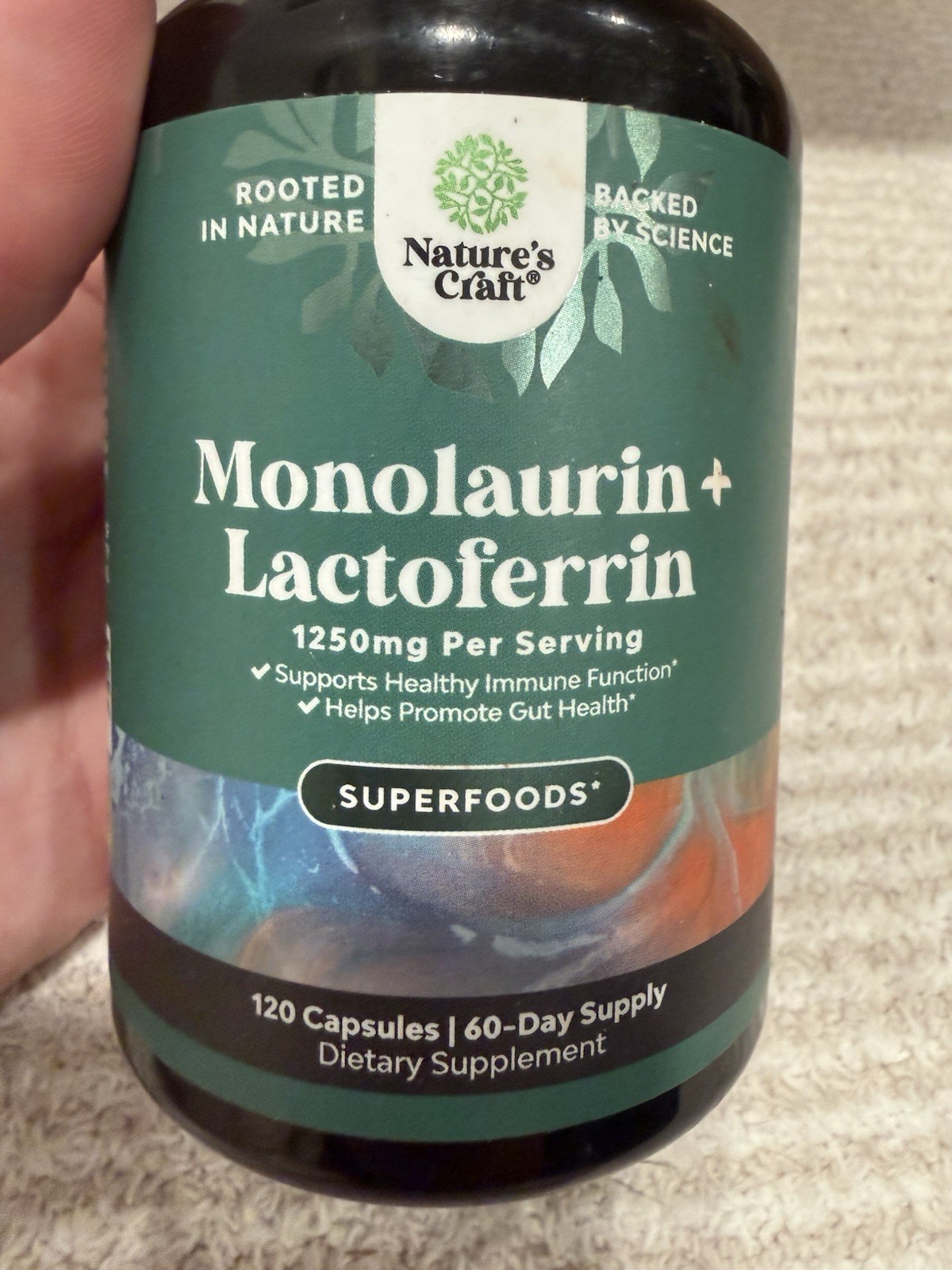 Nature’s Craft Monolaurin + Lactoferrin 1250mg, Superfoods Promote Gut Health
