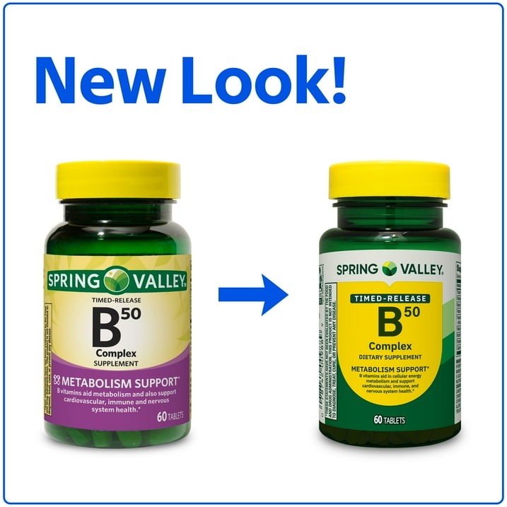 2 Pack Spring Valley Vitamin B-50 Complex Timed-Release Tablets 60 Count
