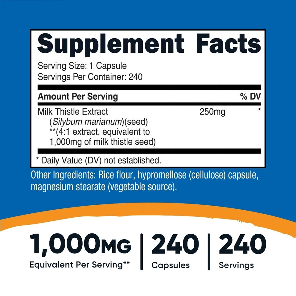 Nutricost Milk Thistle Extract 240 Capsules Vegan GMO Free Gluten Free