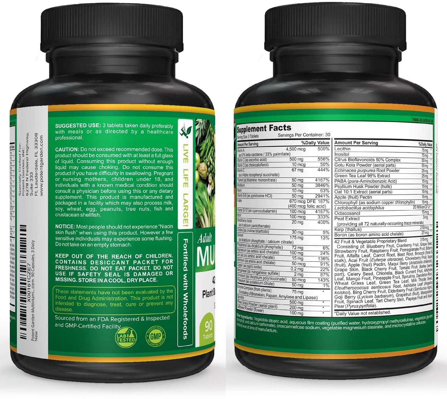 Potent Garden Adult Multivitamin for Women & Men 42 Fruits & Vegetables Plus …