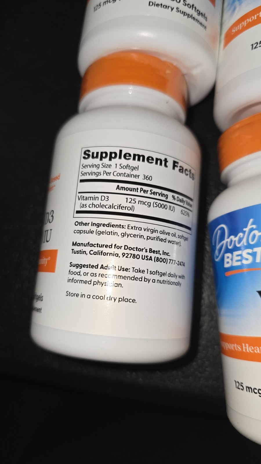 5 Pk Doctor’s Best Vitamin D3 5000 IU 125 mcg 360 Softgels exp: 06/2027