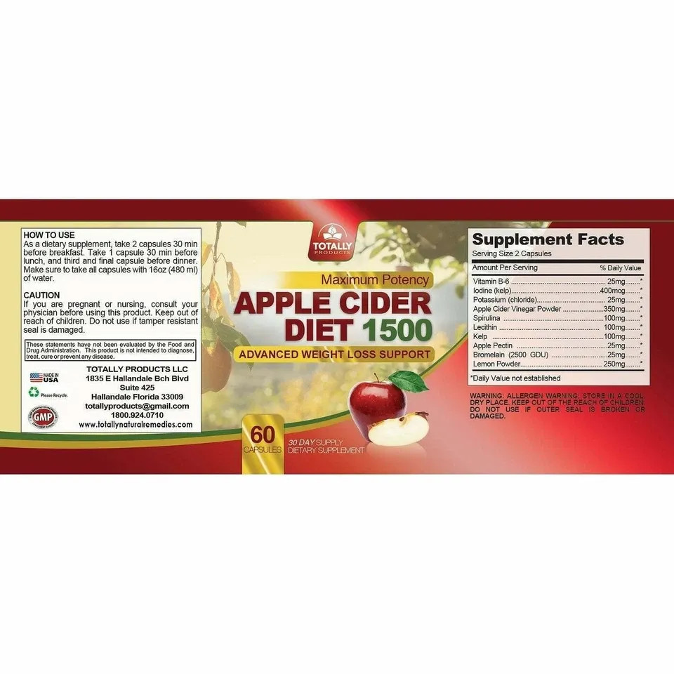Adrenal Support Energy Dietary Supplement Apple Cider Vinegar Weight Management