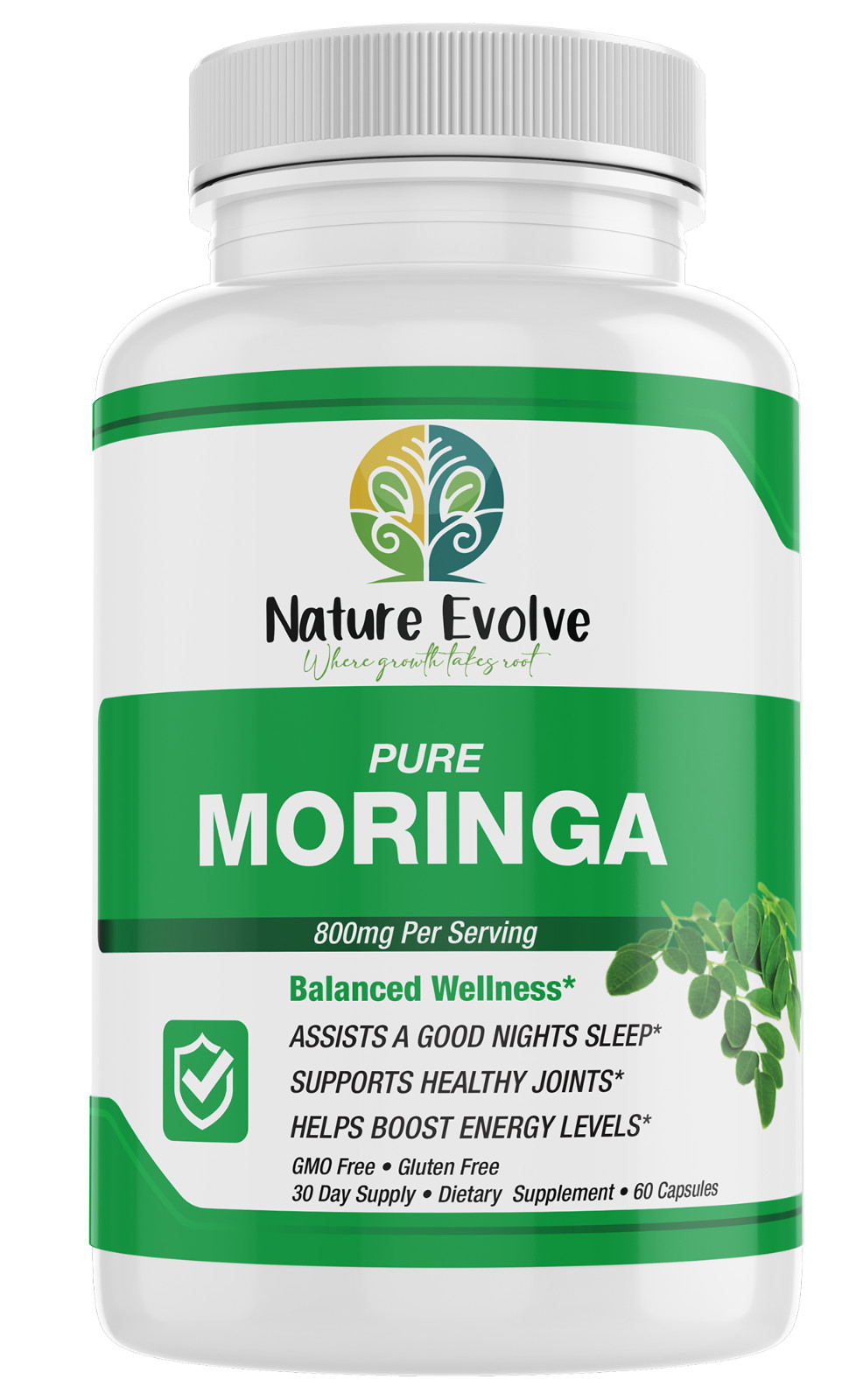 Nature Evolve Pure Moringa 800mg | 60 Veggie Capsules | GMO Free | Gluten Free