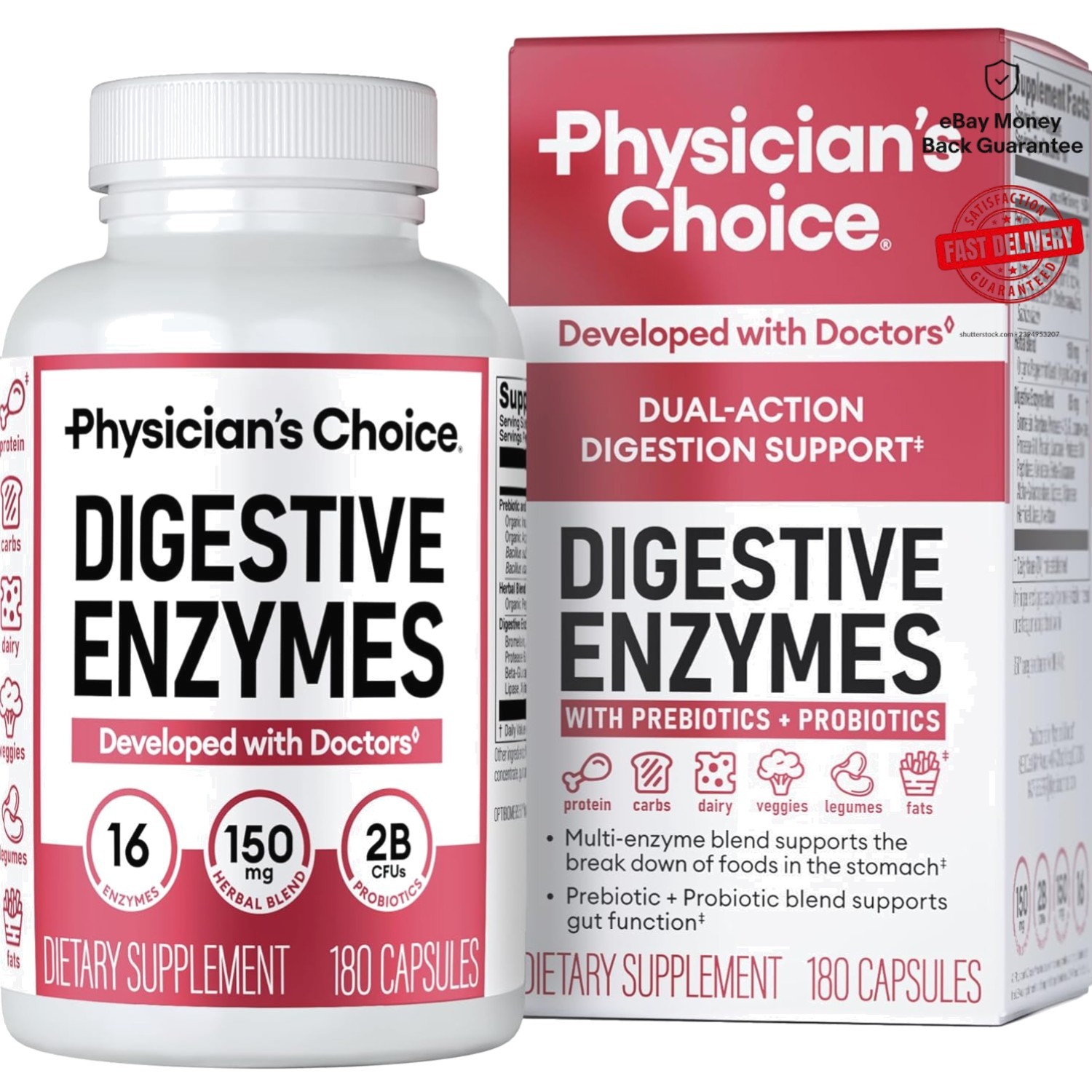 Fast-Acting Digestive Enzymes with Probiotics – 180 Capsules for Bloating Relief