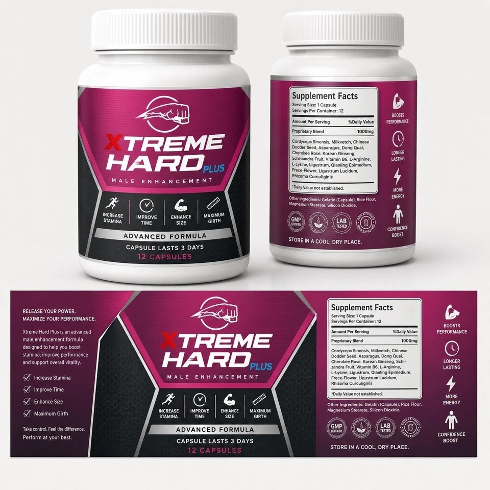 XTREME HARD Plus Male Enhancement Advanced Formula 12 Capsules Pack of 2