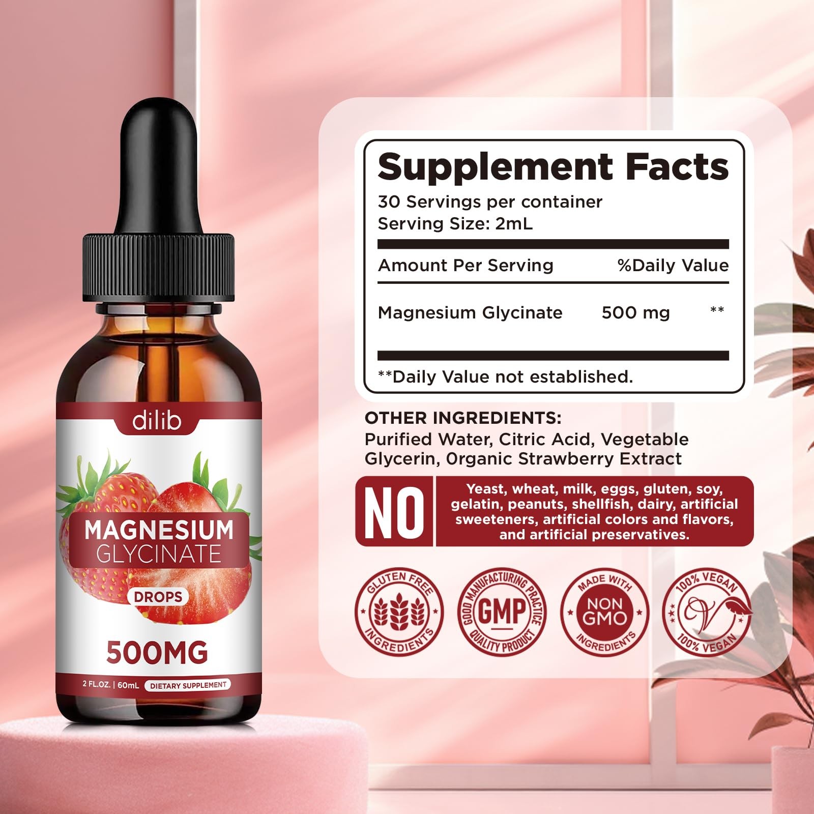 dilib Magnesium Glycinate Supplement, Liquid 2 Fl Oz (Pack of 1)