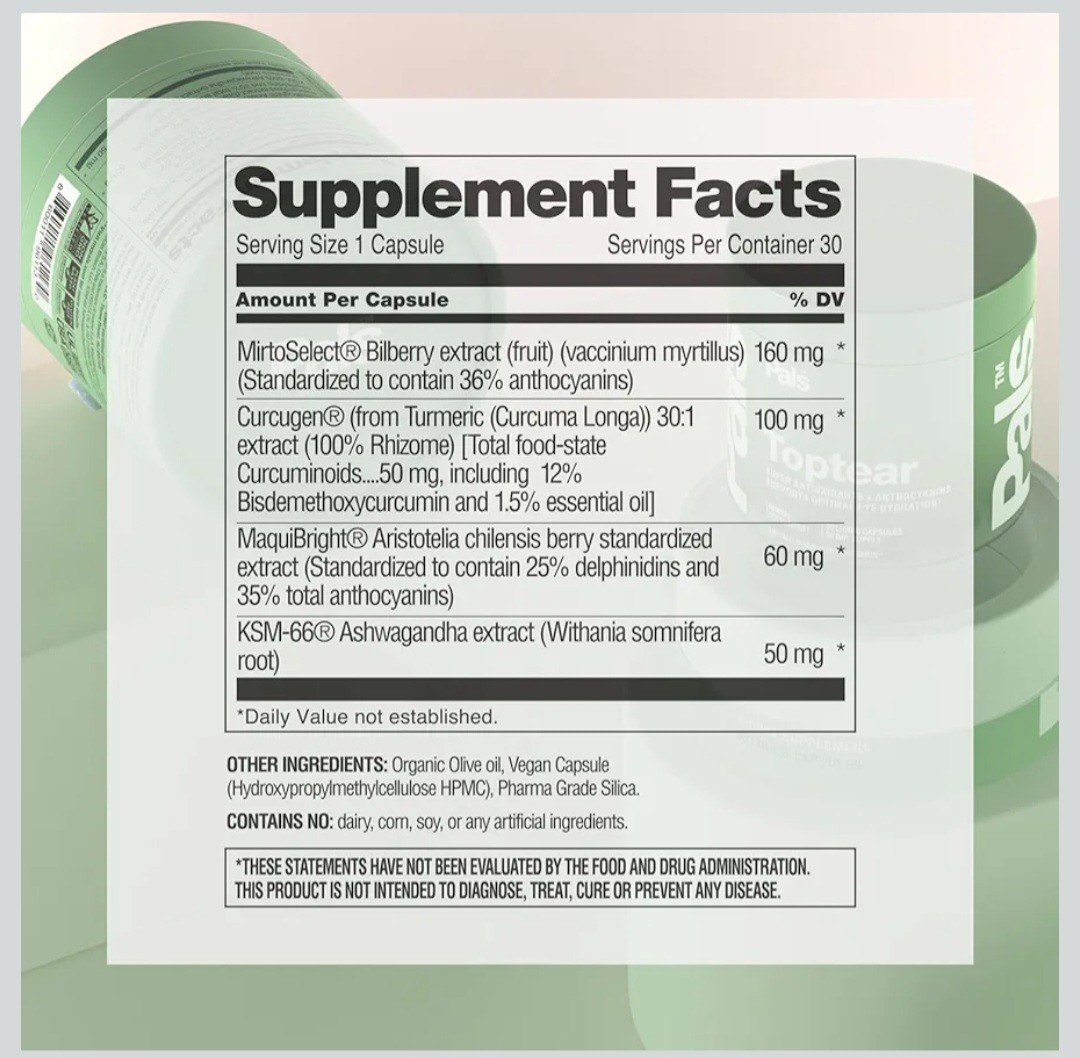 TopTear Dry Eye Vision Optic Health Supplement w/Bilberry 30 Vegan Liquid Caps