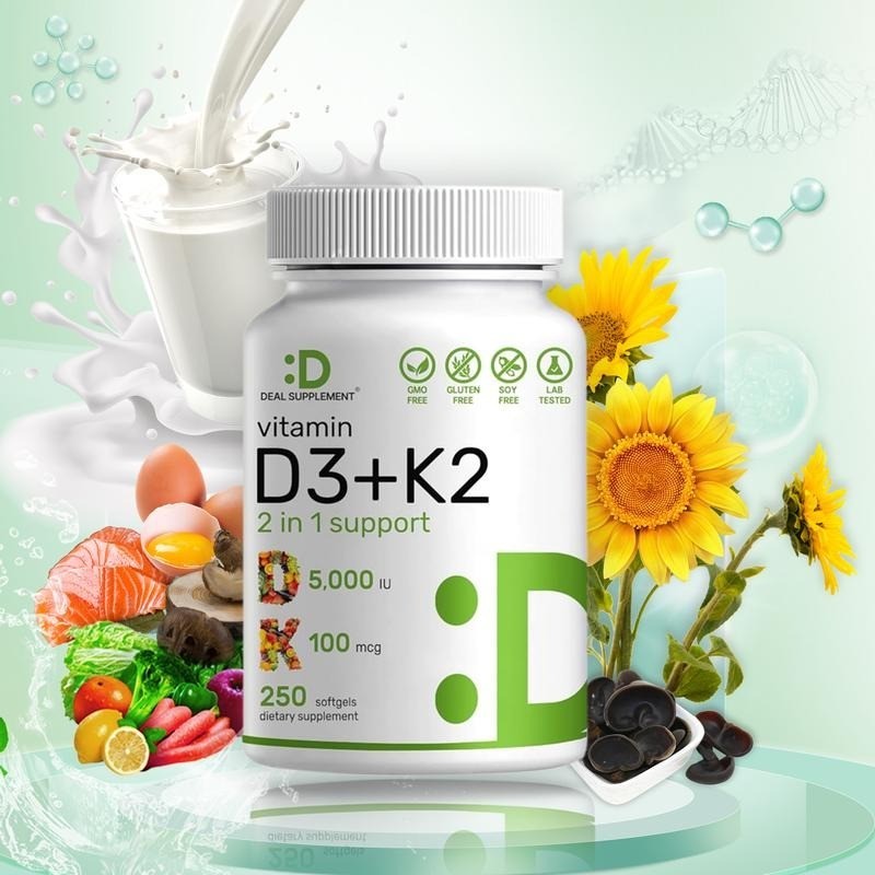 2 Bottles D3 K2 Veggie Softgels Daily Bone Heart Immune Vegan Wellness Support