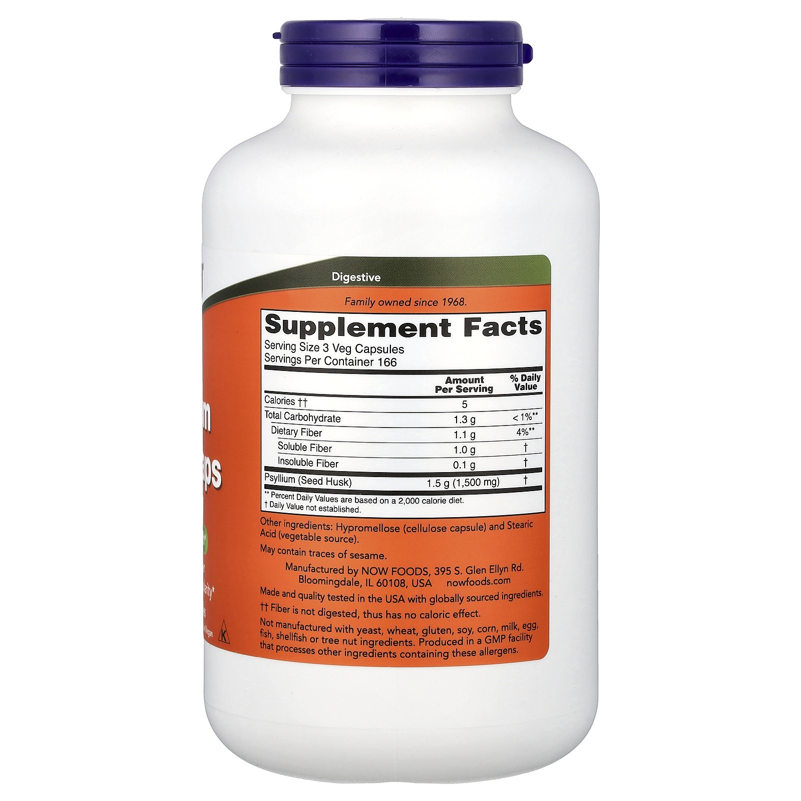 Now Foods Psyllium Husk Caps 500 mg 500 Veg Capsules GMP Quality Assured, Vegan,