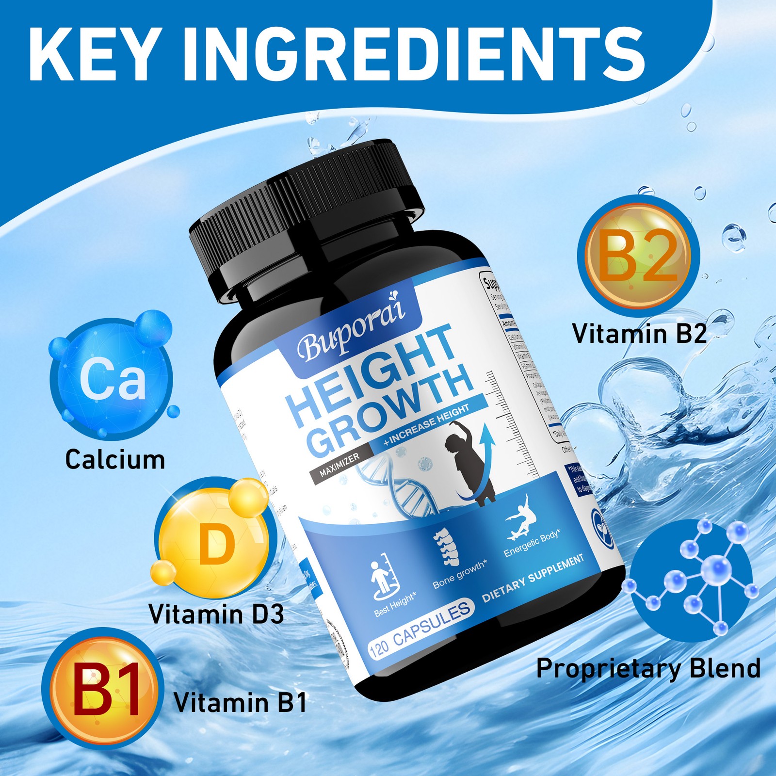 Height Growth – Increase Bone Growth Adults, Teens & Kids, Calcium, Vitamin D3