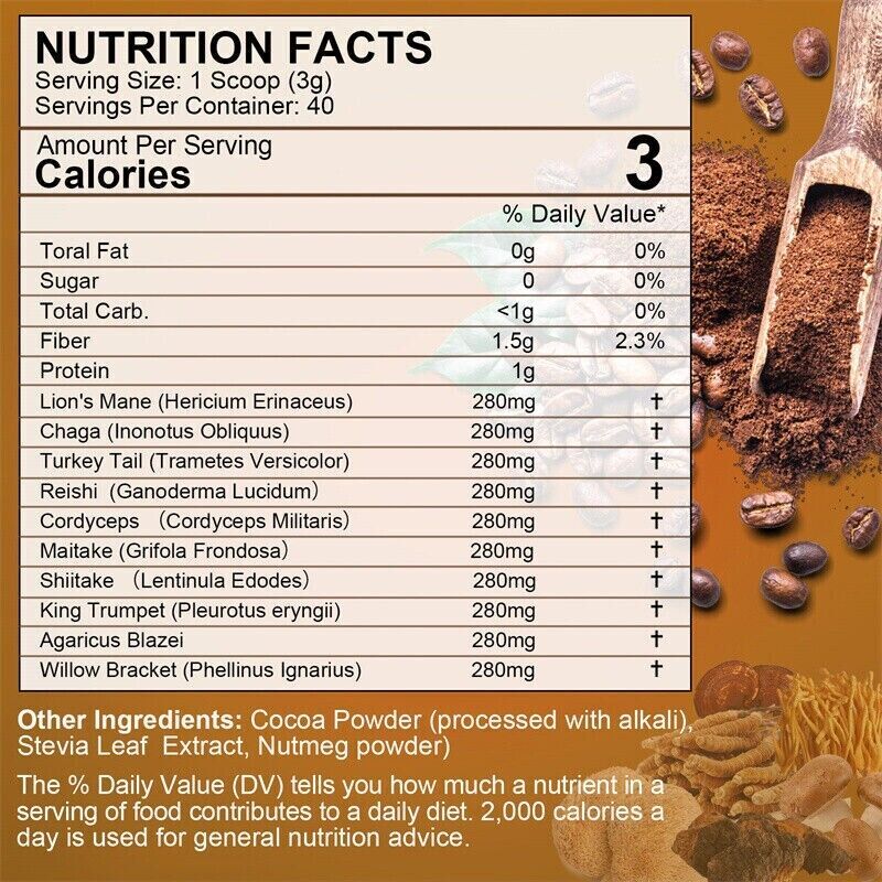 Organic Lions Mane Mushroom Coffee Powder 120g Brain & Memory Hericium Erinaceus