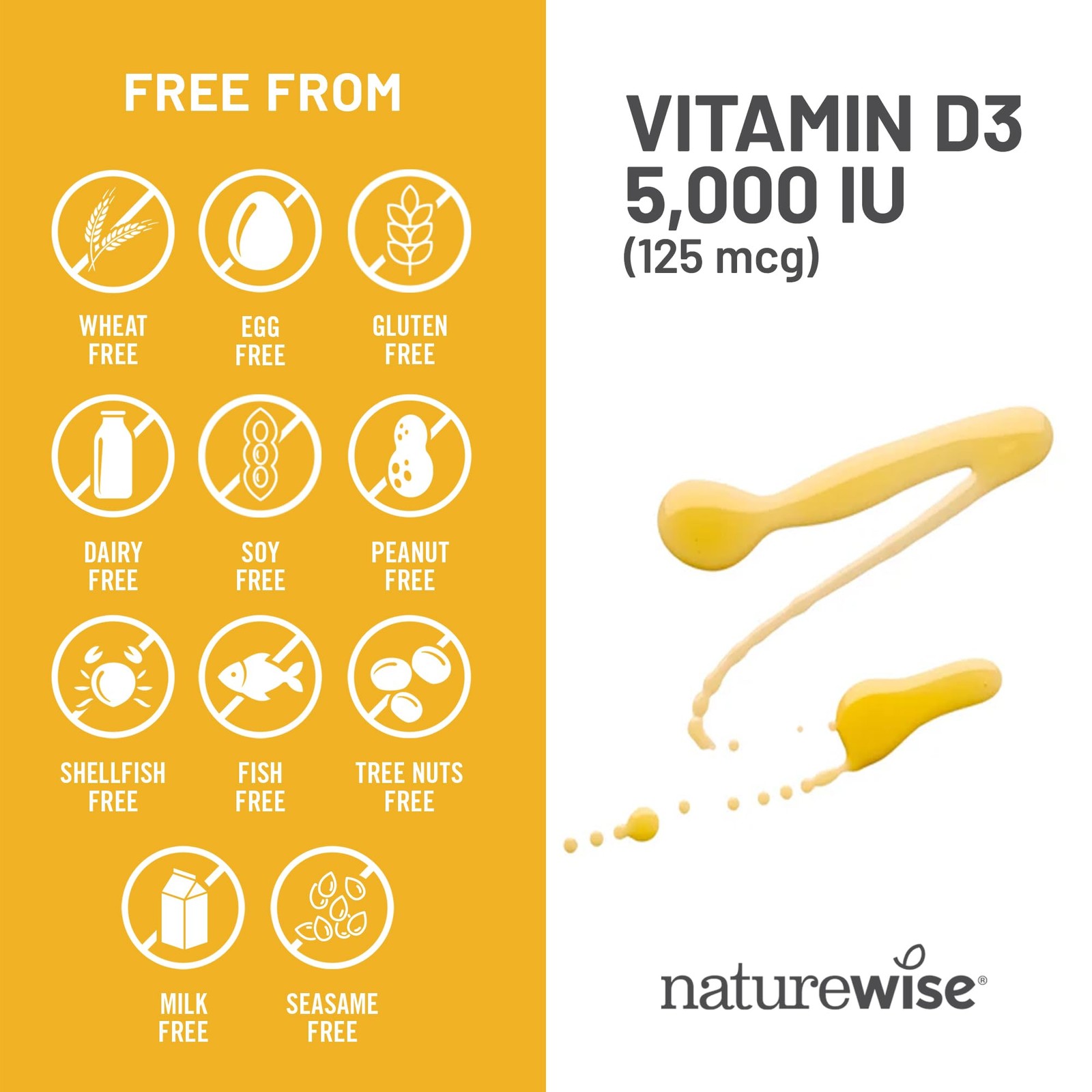 NatureWise Vitamin D3 5000iu (125 mcg) 1 Year 360 Count (Pack of 1), Yellow