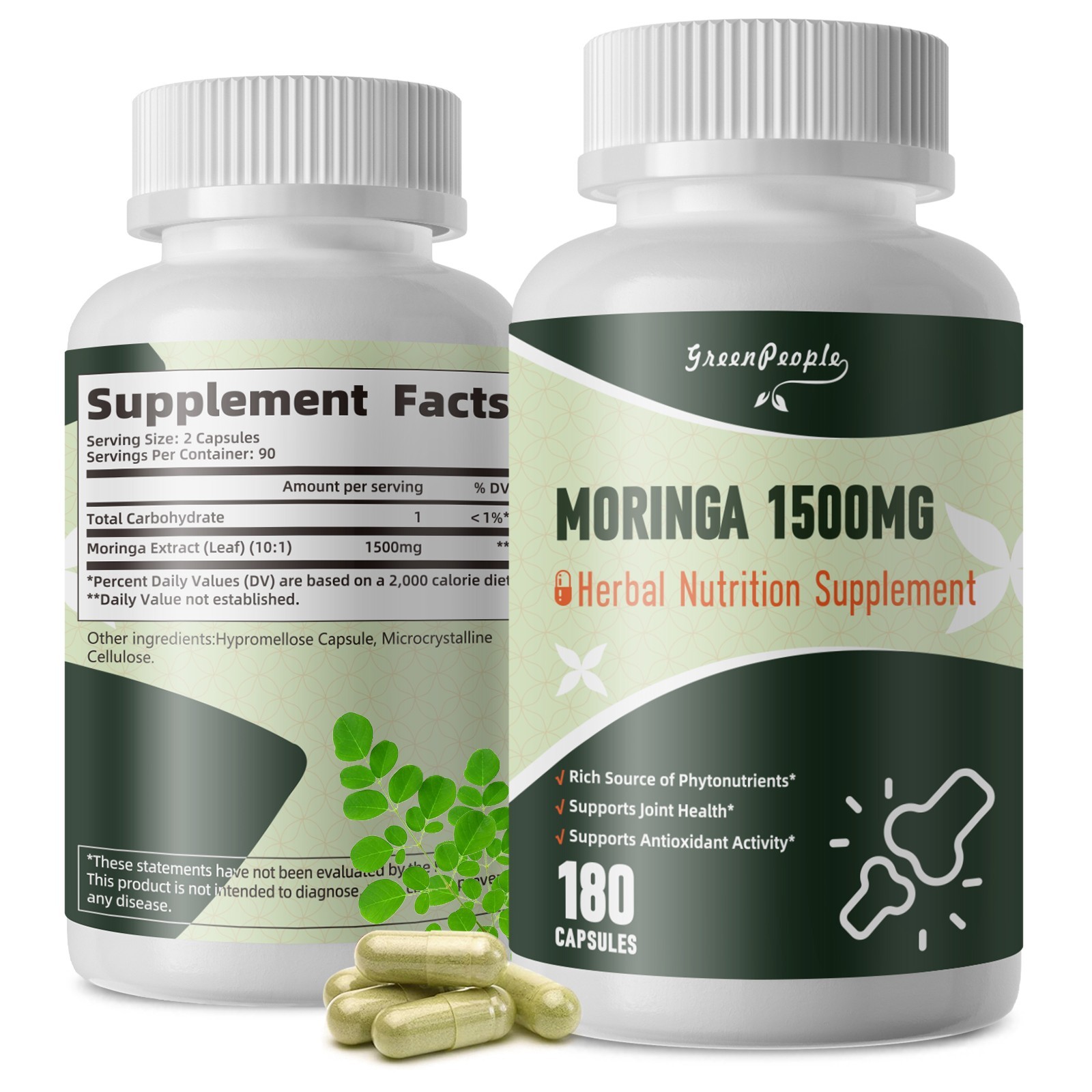 Organic Moringa 10:1 Extract, Moringa Oleifera 1500 mg Strength, 180 Capsules,