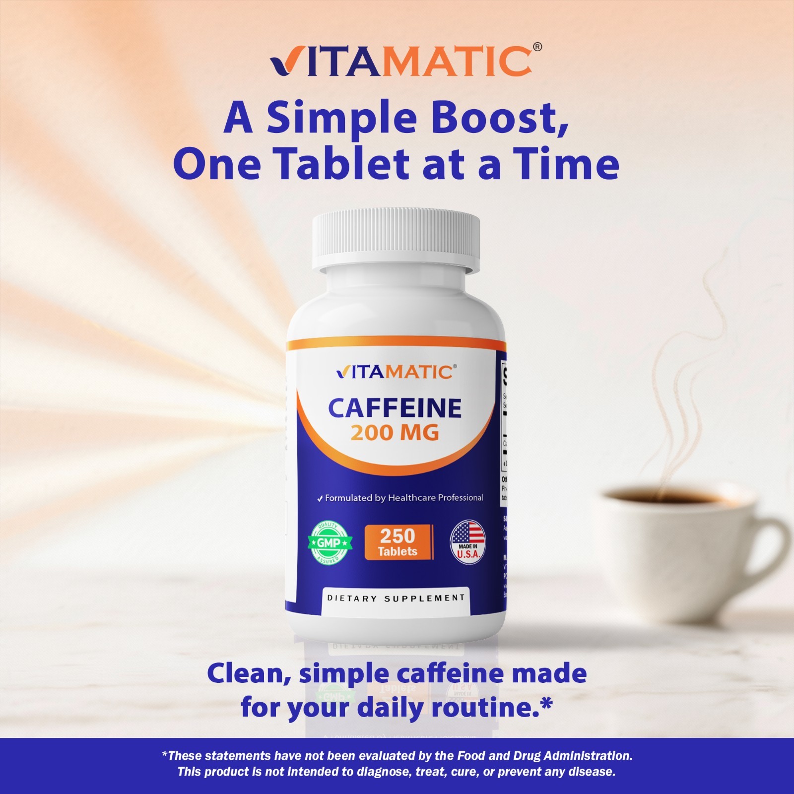 Vitamatic Caffeine Pills 200mg per Serving – 250 Vegetarian Tablets