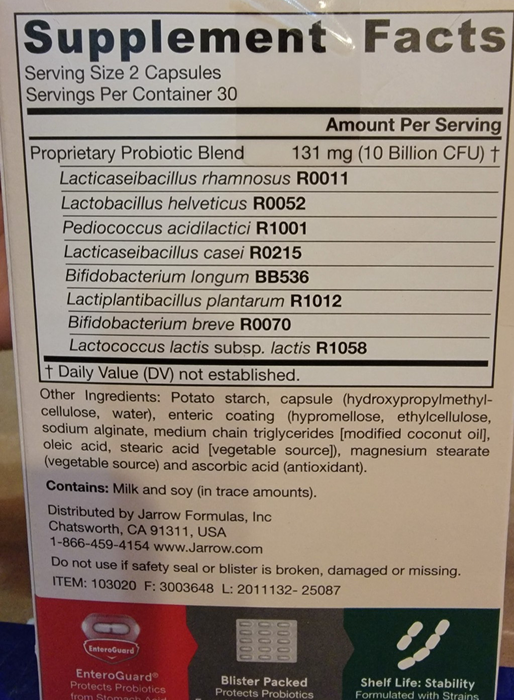 Jarrow Formulas, Inc. Vegetarian Jarro-Dophilus Eps 10 Billion Cfu 60 Veg Caps
