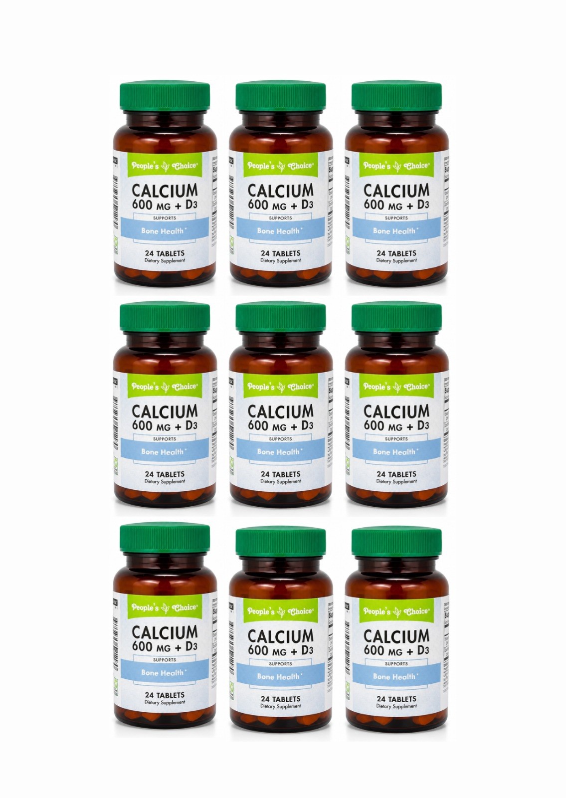 People’s Choice Calcium 600mg + D3 24 Tablets 9 Pack Bone Health Support